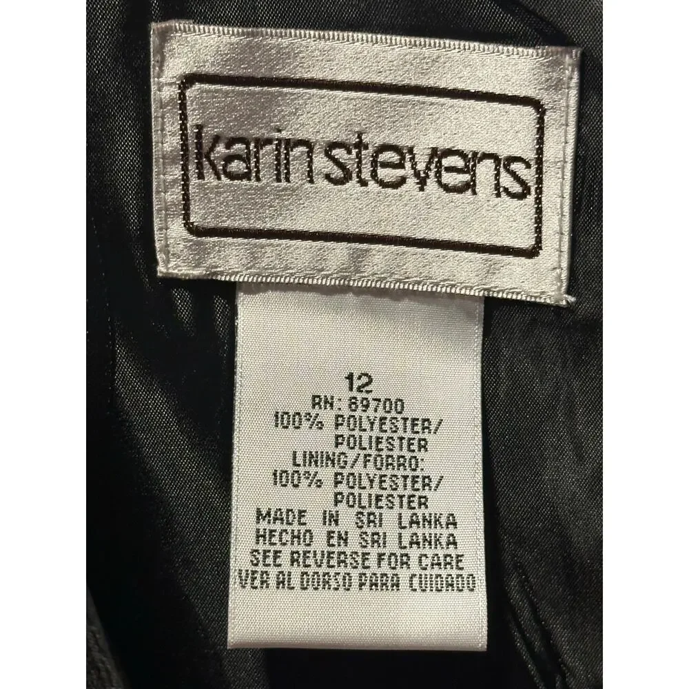 Karin Stevens Black Dress w/ Embroidered Jacket Size 12 Vtg Career, Church Women